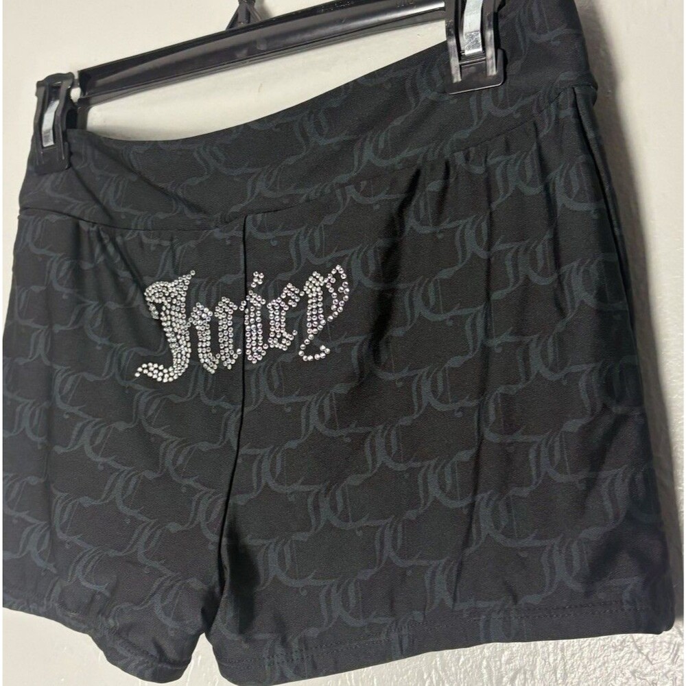 Juicy Couture Velour Shorts Black Rhinestone Logo Pockets Women's M - Picture 2 of 5